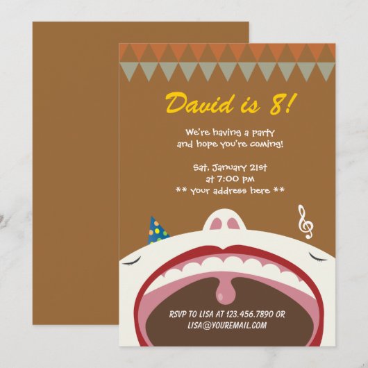 Happy Singing Kind Birthday Party Invitation Kaart (Voorkant / Achterkant)