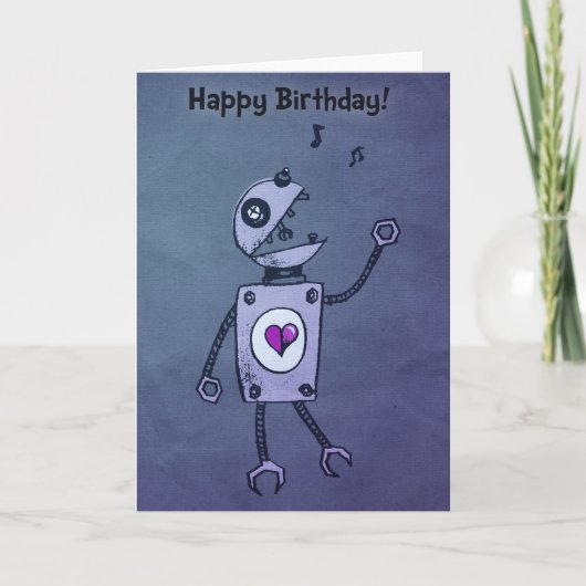 Happy Singing Robot Birthday Kaart (Voorkant)