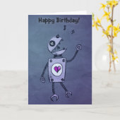 Happy Singing Robot Birthday Kaart (Gele Bloem)