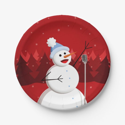 Happy Singing Snowman Kerstmis Papieren Bordje (Voorkant)