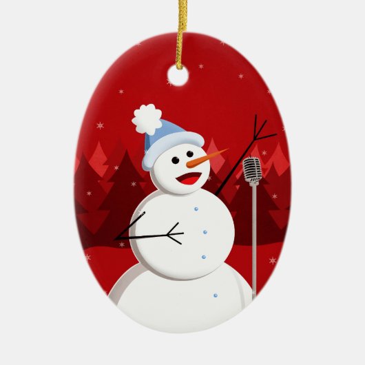 Happy Singing Snowman-kersttekst Keramisch Ornament (Voorkant)