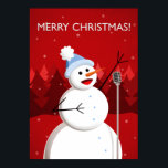 Happy Singing Snowman Musical Christmas Poster<br><div class="desc">Schattige poster met een afbeelding van een vrolijke sneeuwman die met een microfoon op felrode achtergrond en de tekst "Merry Christmas" zingt. Sneeuw valt,  overal sneeuwvlokken en op de achtergrond is een bos dennenbomen te zien.</div>