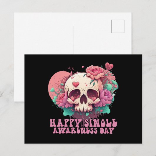 Happy Single Awareness Day Valentijnse schedel Briefkaart (Voorkant / Achterkant)