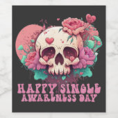 Happy Single Awareness Day Valentijnse schedel Wijn Etiket (Enkel label)