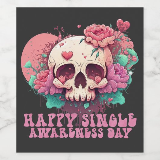 Happy Single Awareness Day Valentijnse schedel Wijn Etiket (Enkel label)