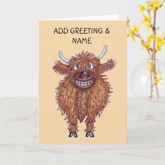 Happy single highland koe kaart (Gele Bloem)