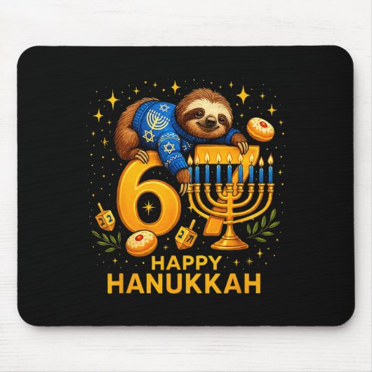 Happy Six Seven Hanukkah Funny Meme Menorah Sloth  Muismat (Voorkant)