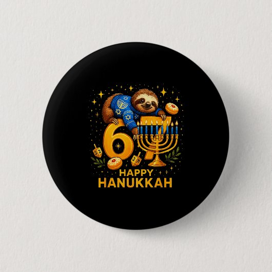 Happy Six Seven Hanukkah Funny Meme Menorah Sloth  Ronde Button 5,7 Cm (Voorkant)