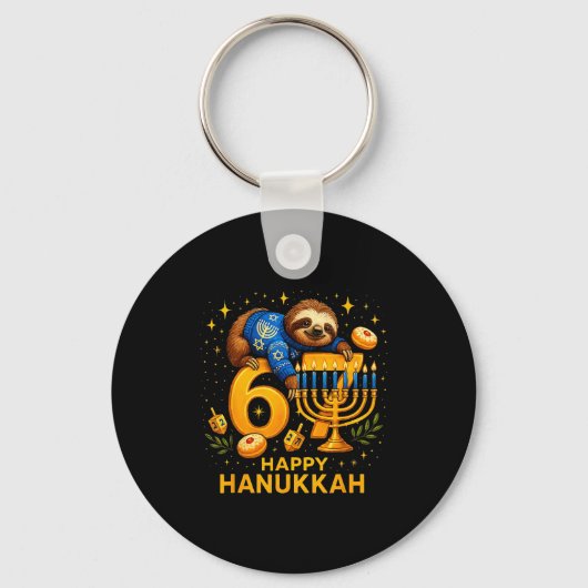 Happy Six Seven Hanukkah Funny Meme Menorah Sloth  Sleutelhanger (Voorkant)