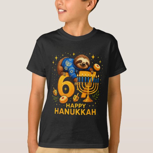 Happy Six Seven Hanukkah Funny Meme Menorah Sloth  T-shirt (Voorkant)
