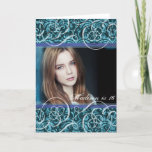 Happy Sixteenth Birthday Damask Foto Portrait Kaart<br><div class="desc">Add a foto of the birthday girl or of the birthday girl with her friends to this easy to use teal damask and elegant swirls card.</div>