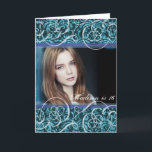Happy Sixteenth Birthday Damask Foto Portrait Kaart<br><div class="desc">Add a foto of the birthday girl or of the birthday girl with her friends to this easy to use teal damask and elegant swirls card.</div>