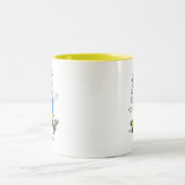 Happy Skater Cat geperst in blauw en geel Tweekleurige Koffiemok (Center)