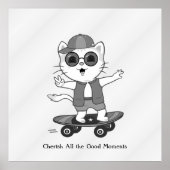 Happy Skater Cat op Silver Grey Shades Poster (Voorkant)