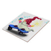 Happy Skater Gnome met Gifts en Sparkler - Fun Tegeltje (Zijkant)
