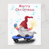 Happy Skater Gnome met Gifts en Sparkler - Grappig Flyer (Voorkant)