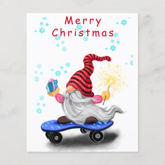 Happy Skater Gnome met Gifts en Sparkler - Grappig Flyer (Voorkant)