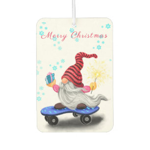 Happy Skater Gnome met Gifts en Sparkler - Grappig Luchtverfrisser