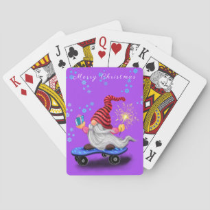 Happy Skater Gnome met Sparkler en Gift voor u Pokerkaarten