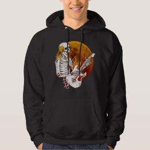 Happy Skeleton Electric Guitar Guy Spooky Halowee Hoodie