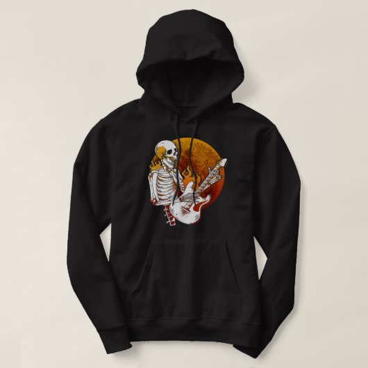 Happy Skeleton Electric Guitar Guy Spooky Halowee Hoodie (Design voorkant)