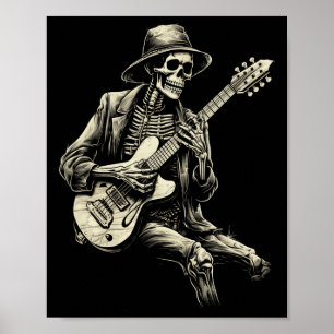 Happy Skeleton Guitar Guy Spooky Halloween Rock Ba Poster