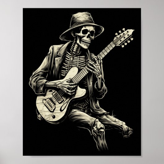 Happy Skeleton Guitar Guy Spooky Halloween Rock Ba Poster (Voorkant)
