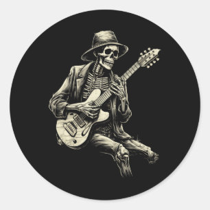 Happy Skeleton Guitar Guy Spooky Halloween Rock Ba Ronde Sticker