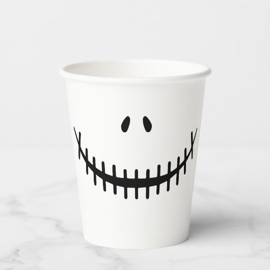 Happy Skeleton Smile Black en White Halloween Papieren Bekers (Achterkant)