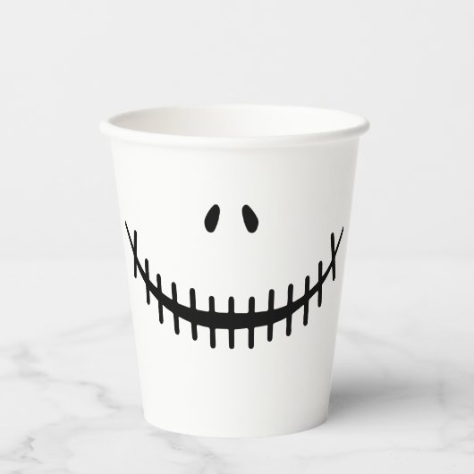Happy Skeleton Smile Black en White Halloween Papieren Bekers (Voorkant)