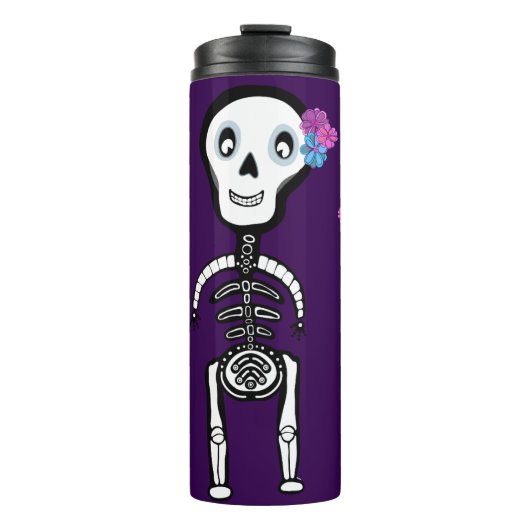 Happy Skeletons met bloemen Thermosbeker (Voorkant)