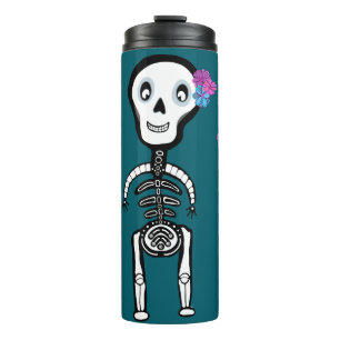 Happy Skeletons met bloemen Thermosbeker