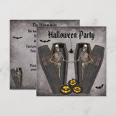 Happy Skeletten in Coffins Halloween Party Kaart (Voorkant / Achterkant)