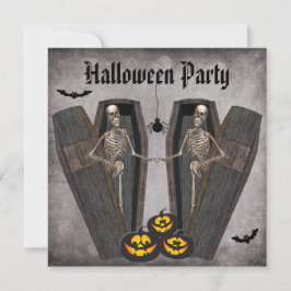 Happy Skeletten in Coffins Halloween Party Kaart