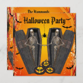 Happy Skeletten in Coffins Halloween Party Kaart (Voorkant / Achterkant)