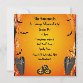 Happy Skeletten in Coffins Halloween Party Kaart (Achterkant)