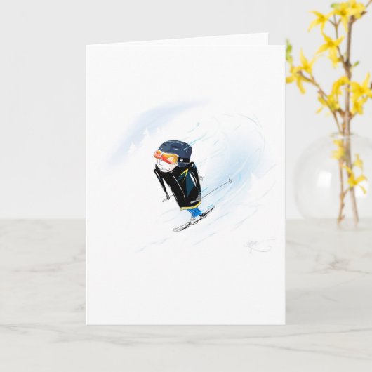 Happy Skiing Birthday Kaart (Gele Bloem)