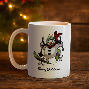 Happy Skiing Snowman Wooly Pet Kerstmis Cartoon Koffiemok