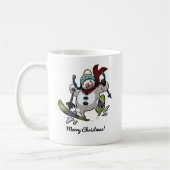 Happy Skiing Snowman Wooly Pet Kerstmis Cartoon Koffiemok (Links)