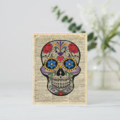 Happy Skull, Sugar Skull, Halloween, Dictionary Ar Briefkaart (Staand voorkant)
