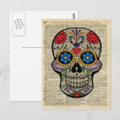 Happy Skull, Sugar Skull, Halloween, Dictionary Ar Briefkaart (Voorkant / Achterkant)