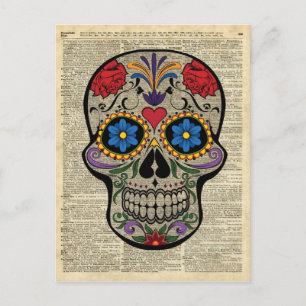 Happy Skull, Sugar Skull, Halloween, Dictionary Ar Briefkaart