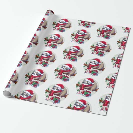 Happy Sleepy Christmas Sloth Cadeaupapier (Uitgerold)