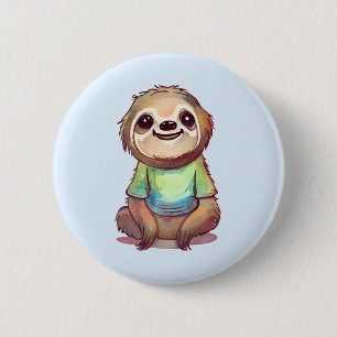 Happy Sloth Dragen een Shirt Leuk Ronde Button 5,7 Cm