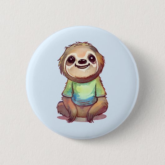Happy Sloth Dragen een Shirt Leuk Ronde Button 5,7 Cm (Voorkant)