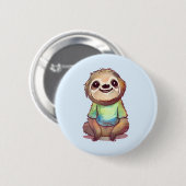 Happy Sloth Dragen een Shirt Leuk Ronde Button 5,7 Cm (Voorkant /achterkant)