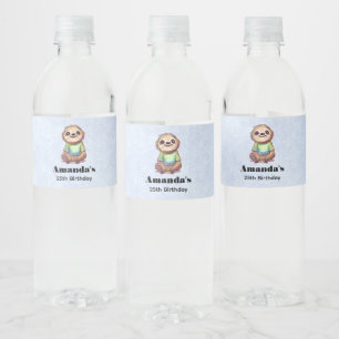Happy Sloth Dragen een Shirt Leuke Verjaardag Waterfles Etiket