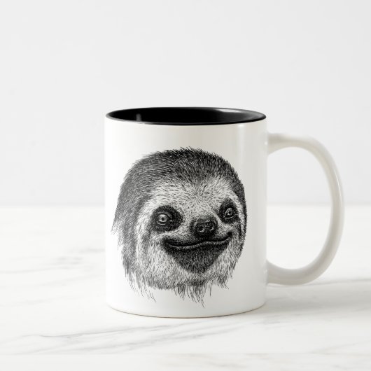 Happy Sloth Face Tweekleurige Koffiemok (Rechts)