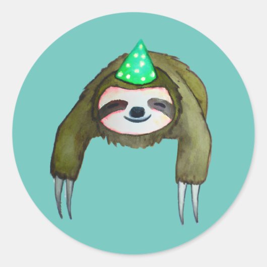 Happy Sloth in Birthday Pet Ronde Sticker (Voorkant)