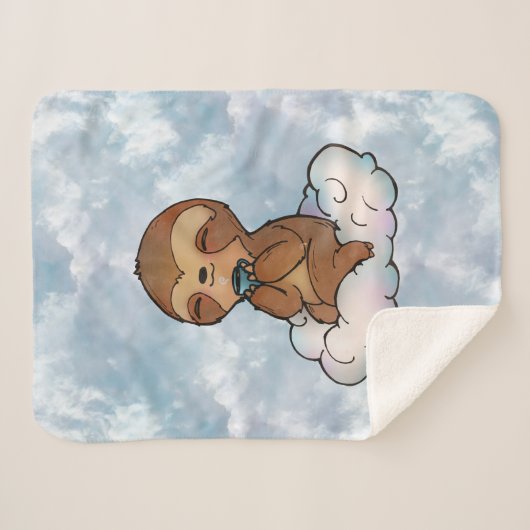 Happy Sloth op een cloud Sherpa Deken (Voorkant (horizontaal))